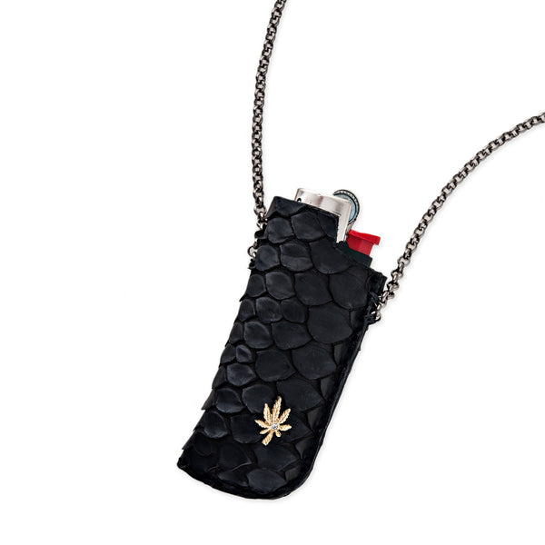 Jacquie Aiche SNAKE SKIN LIGHTER NECKLACE WITH SWEET LEAF CHARM
