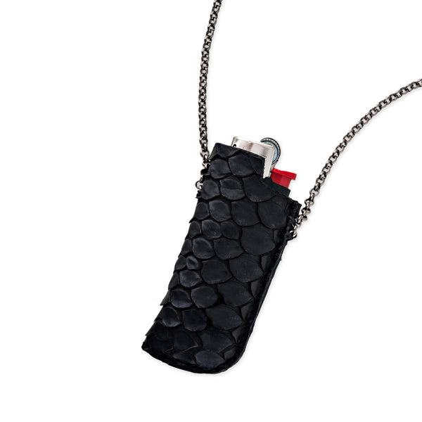 Jacquie Aiche SNAKE SKIN LIGHTER NECKLACE WITH SWEET LEAF CHARM
