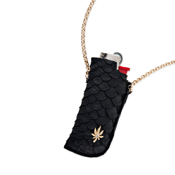 jacquie aiche SNAKE SKIN LIGHTER NECKLACE WITH SWEET LEAF CHARM