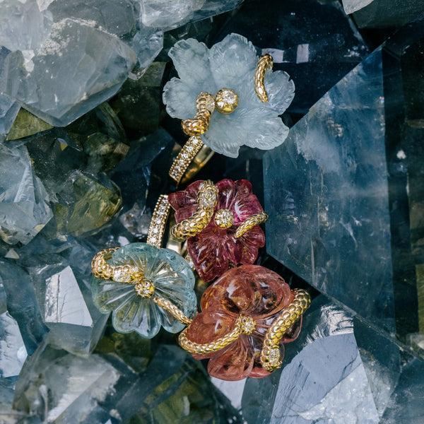 Jacquie Aiche Snake Wrapped Pink Tourmaline Flower Pave Ring