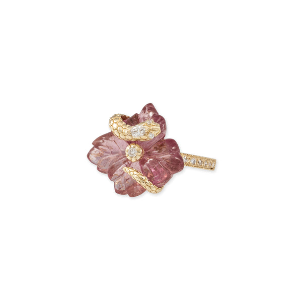 jacquie aiche Snake Wrapped Pink Tourmaline Flower Pave Ring