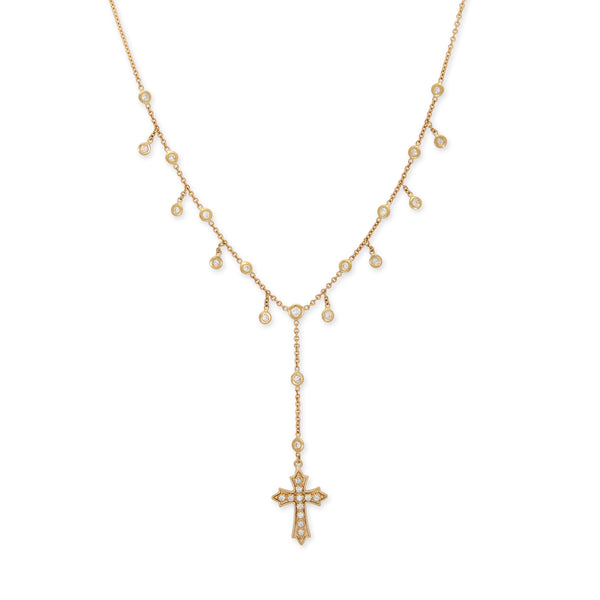 jacquie aiche Sophia Diamond Cross Bottom + Shaker Diamond Y Necklace