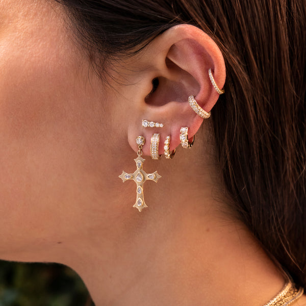 Jacquie Aiche SOPHIA DIAMOND + TEARDROP DIAMOND CROSS DROP STUD