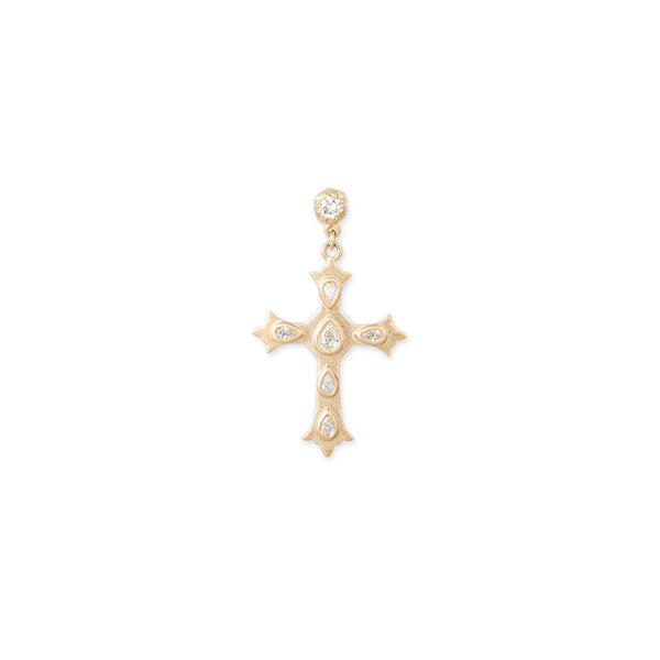 jacquie aiche SOPHIA DIAMOND + TEARDROP DIAMOND CROSS DROP STUD