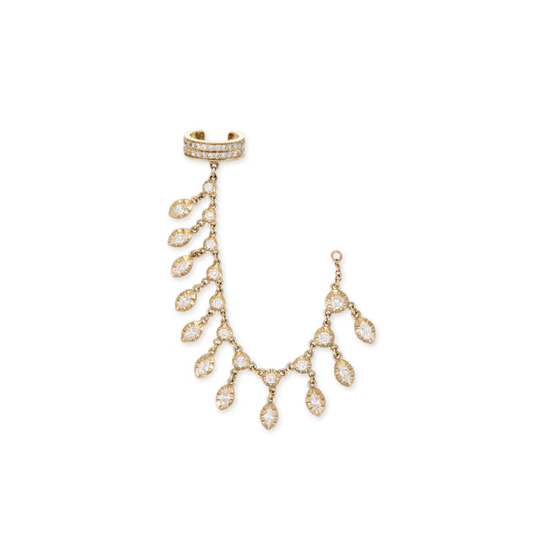 jacquie aiche SOPHIA ROUND + MARQUISE SHAKER DIAMOND CHAIN PAVE EAR CUFF