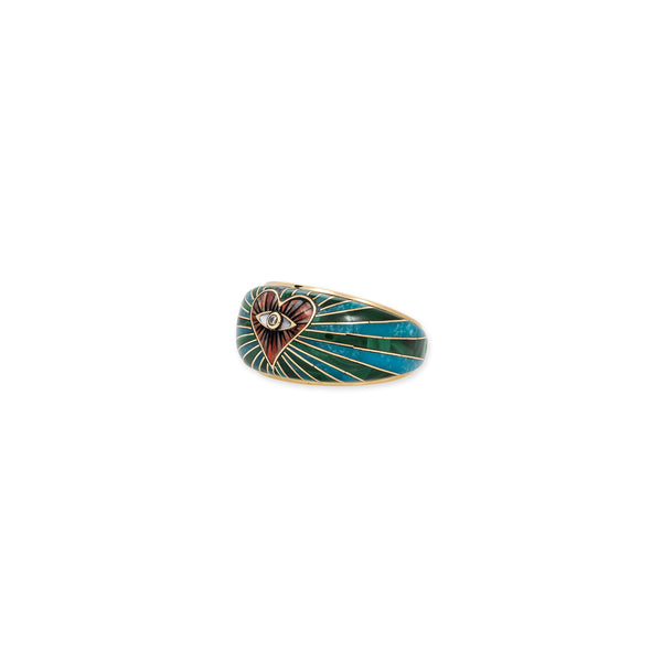 Jacquie Aiche Spiny Oyster Eye Heart + Malachite Turquoise Burst Inlay Ring