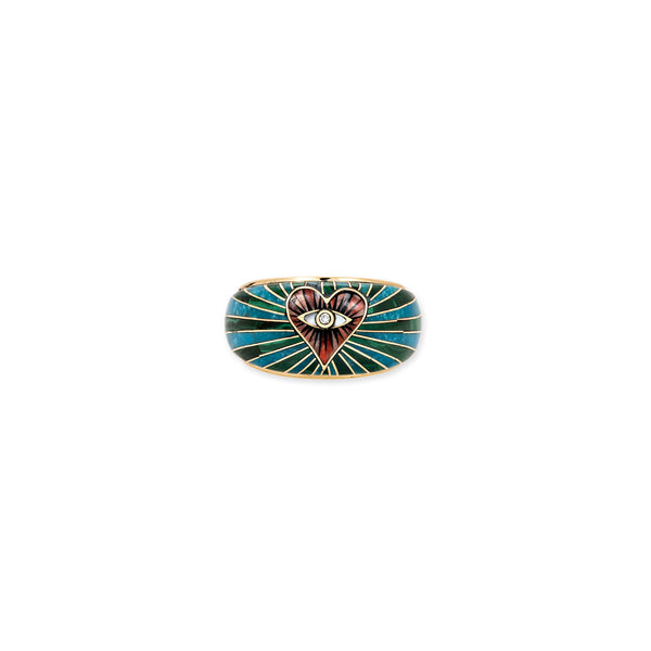 jacquie aiche Spiny Oyster Eye Heart + Malachite Turquoise Burst Inlay Ring