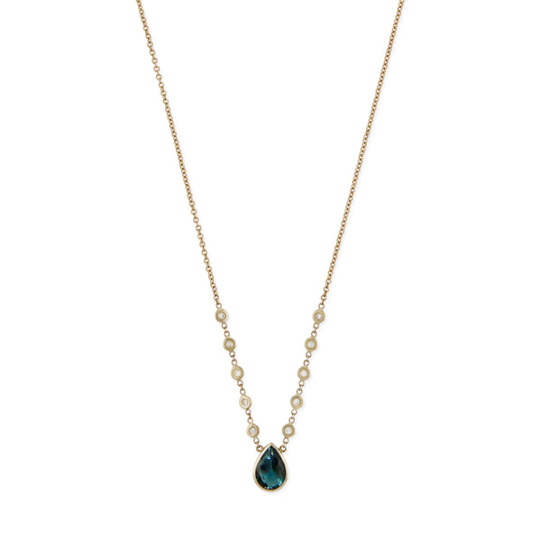 jacquie aiche Teal Tourmaline Teardrop 10 Diamond Necklace