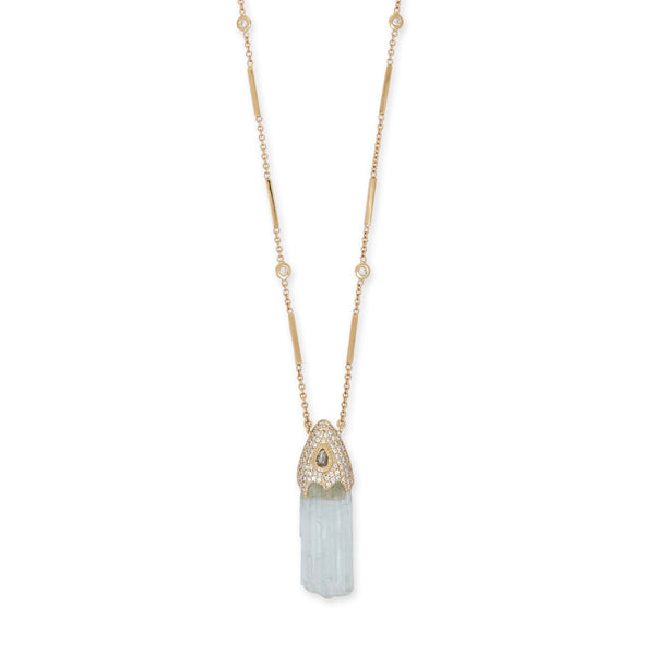 jacquie aiche Teardrop Diamond Pave Cap + Raw Aquamarine Crystal Necklace