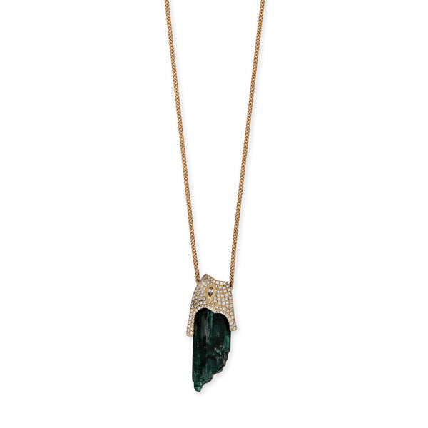 jacquie aiche Teardrop Diamond Pave Cap + Raw Green Tourmaline Crystal Necklace
