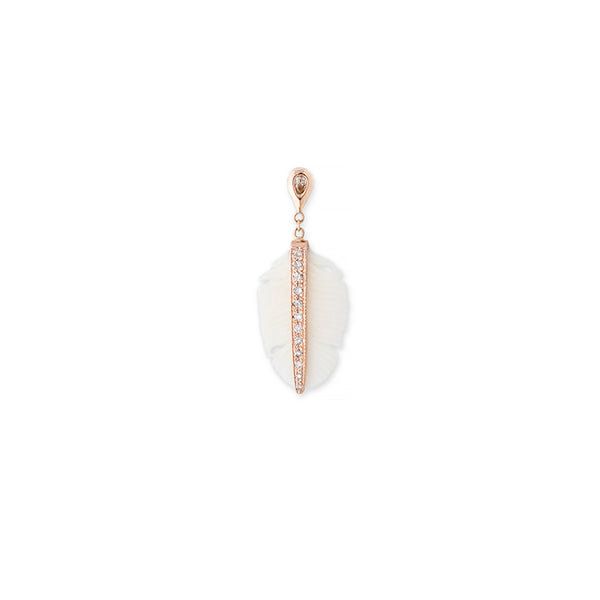 jacquie aiche TEARDROP DIAMOND + PAVE WHITE BONE FEATHER DROP STUD EARRING