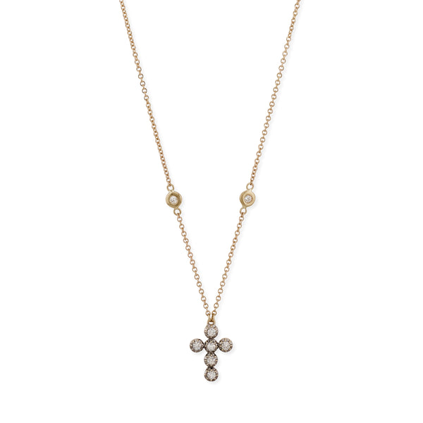 jacquie aiche Tiny Black Rhodium Sophia Diamond Cross Necklace
