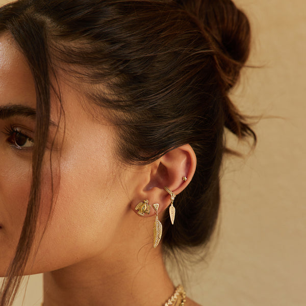 Jacquie Aiche Trillion Diamond + Pave Feather Drop Stud Earring