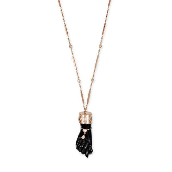 jacquie aiche TRIPLE MARQUISE DIAMOND BLACK HORN FIGA NECKLACE