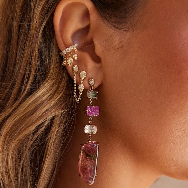 Jacquie Aiche TRIPLE UPSIDE DOWN TEARDROP SOPHIA DIAMOND SHAKER PAVE EAR CUFF