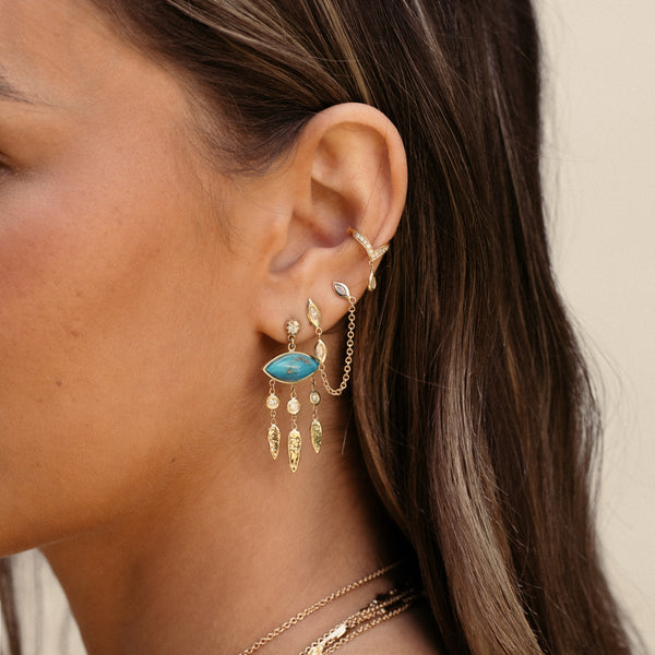 Jacquie Aiche Turquoise Marquise + Diamond Hammered Teardrop Chandelier Drop Stud Earrings