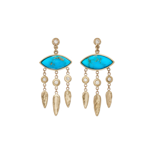 jacquie aiche Turquoise Marquise + Diamond Hammered Teardrop Chandelier Drop Stud Earrings