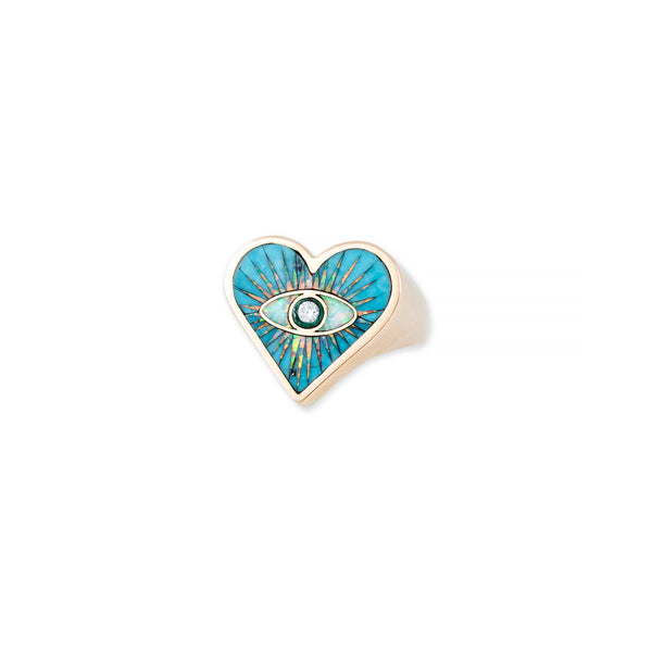 jacquie aiche Turquoise Opal Malachite Inlay Eye Burst Heart Ring