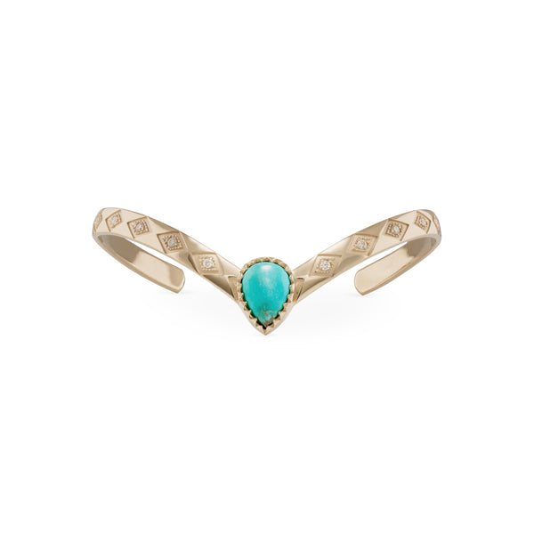 jacquie aiche Turquoise Teardrop Center Diamond Kite Engraved V Cuff Bracelet