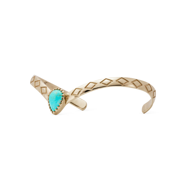 Jacquie Aiche Turquoise Teardrop Center Kite Engraved V Cuff Bracelet
