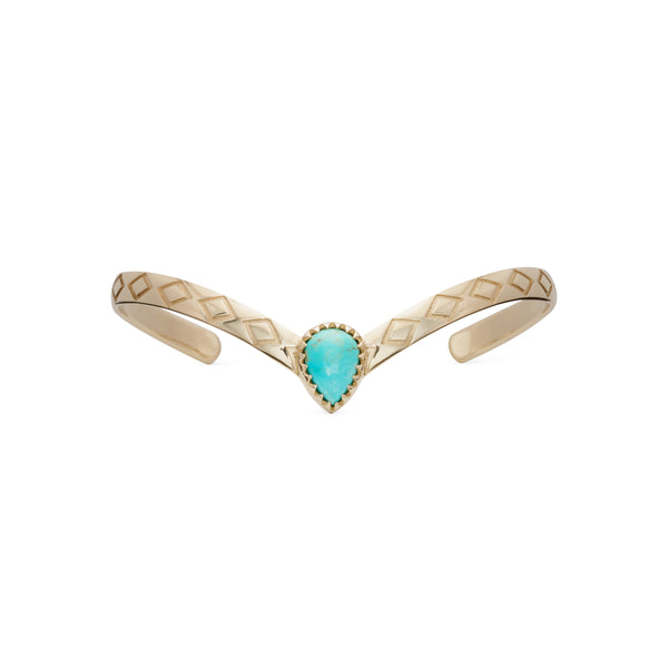 jacquie aiche Turquoise Teardrop Center Kite Engraved V Cuff Bracelet