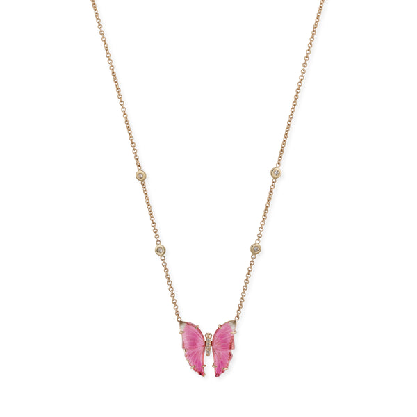jacquie aiche Watermelon Tourmaline Pave Center Butterfly Necklace
