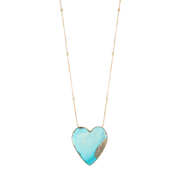 jacquie aiche X LARGE TURQUOISE HEART DIAMOND NECKLACE