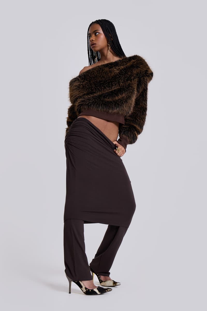 Jaded London 316 Off The Shoulder Fur Jumper In Brown Brown