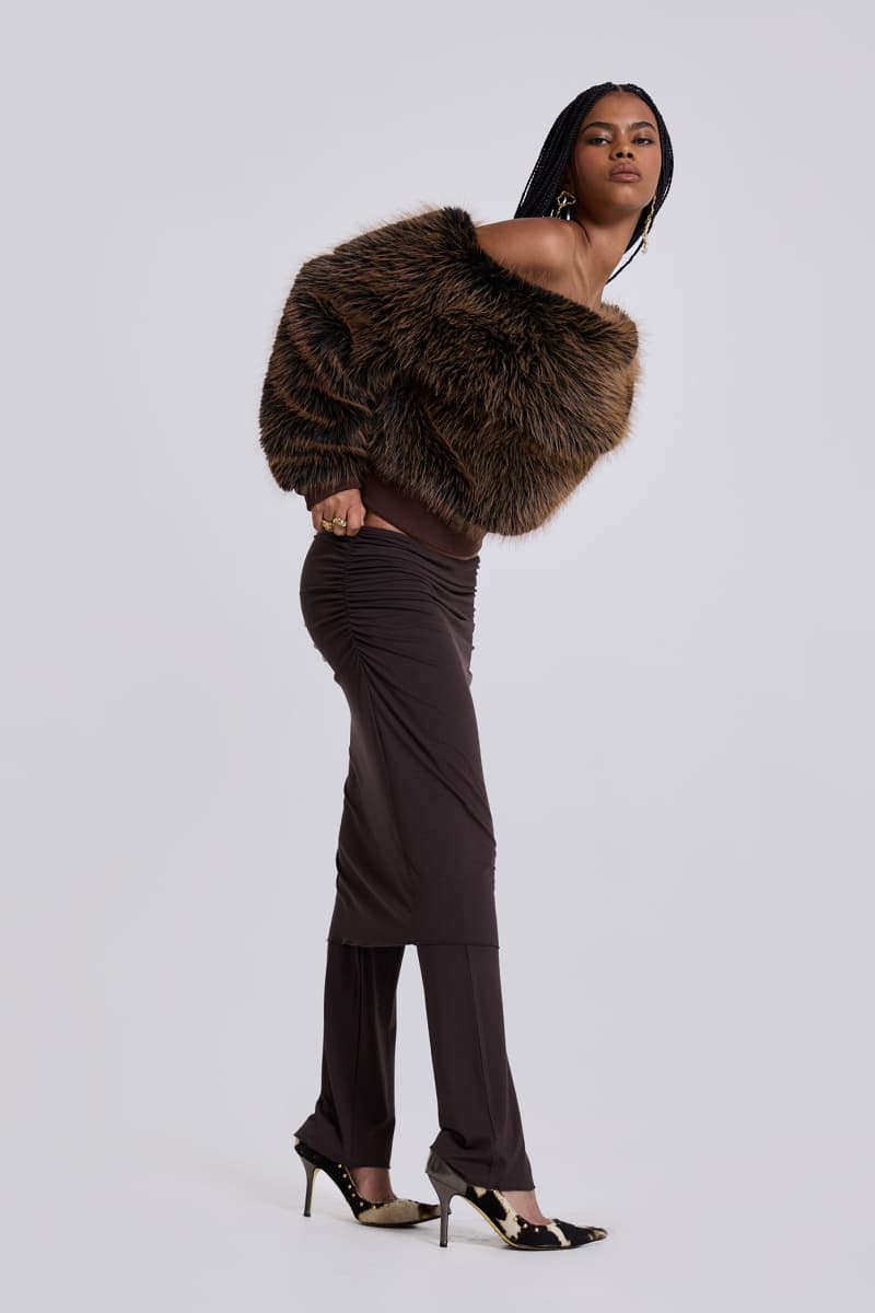 Jaded London 316 Off The Shoulder Fur Jumper In Brown Brown