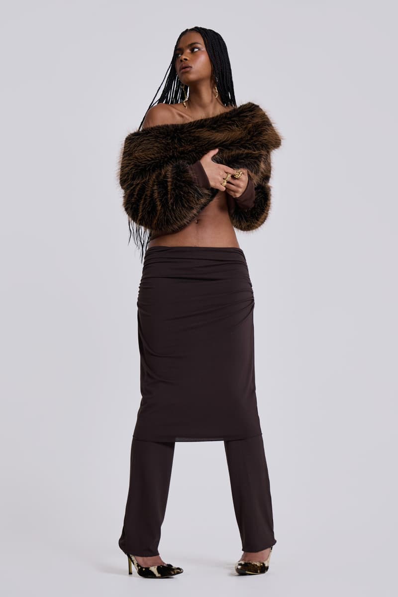 Jaded London 316 Off The Shoulder Fur Jumper In Brown Brown