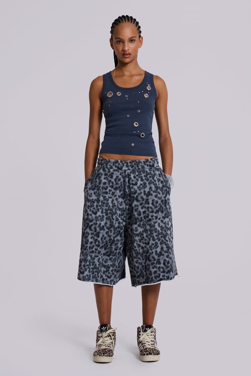 Jaded London Airbrush Grey Leopard Monster Shorts Grey Leopard