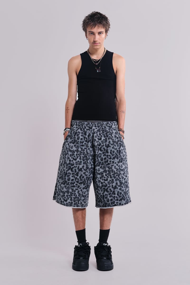 Jaded London Airbrush Grey Leopard Monster Shorts Grey Leopard