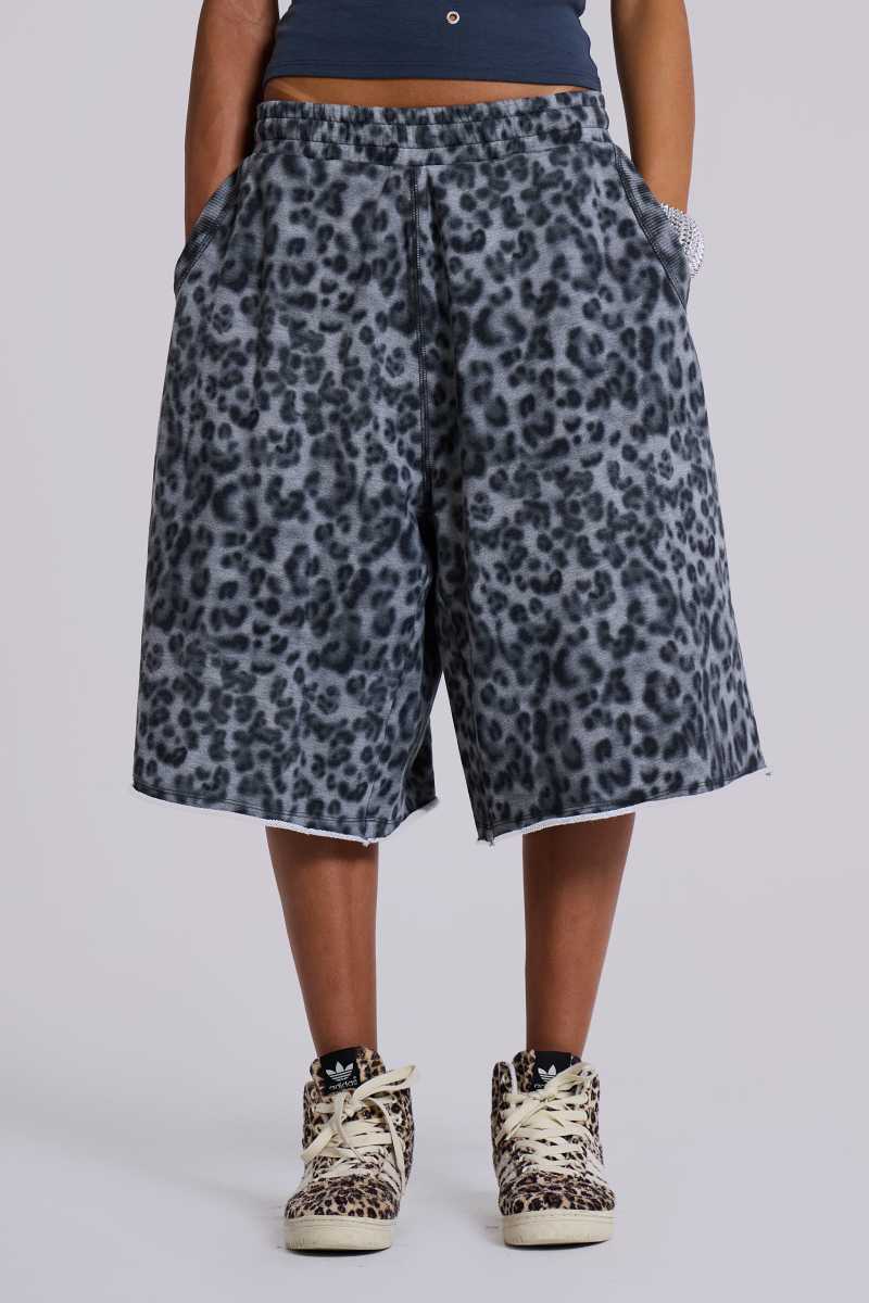 jaded london Airbrush Grey Leopard Monster Shorts Grey Leopard