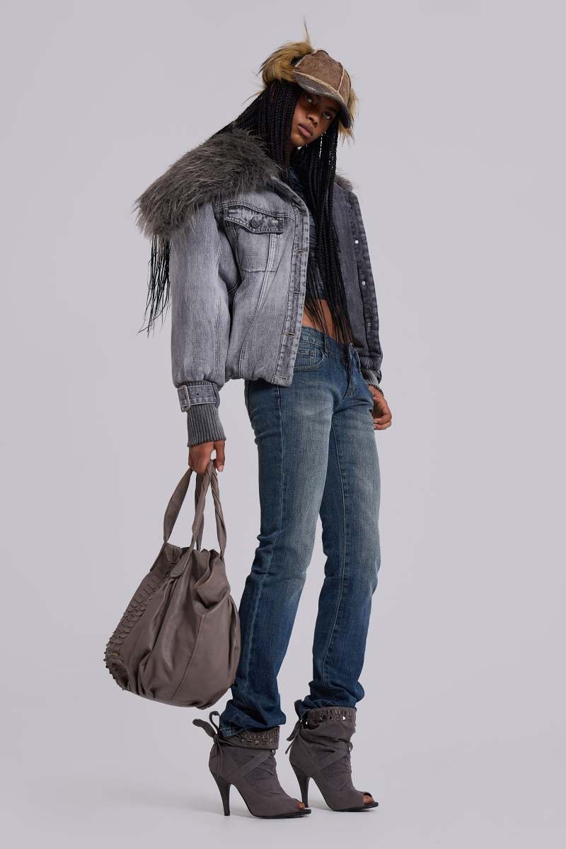 Jaded London Alloy Denim Bomber Jacket In Grey Grey