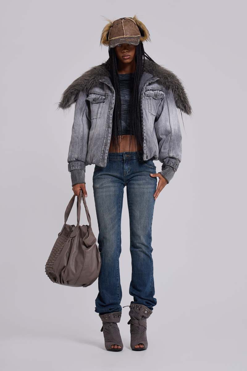 jaded london Alloy Denim Bomber Jacket in Grey Grey