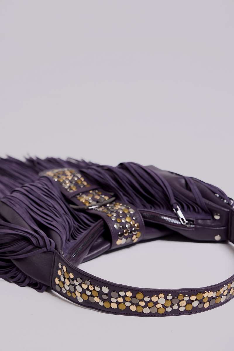 Jaded London Amethyst Fringe Studded Shoulder Bag Purple