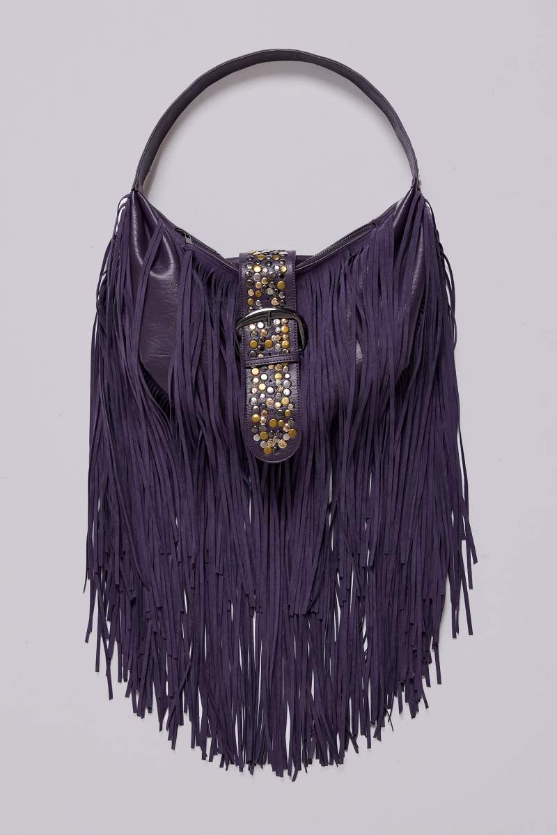 jaded london Amethyst Fringe Studded Shoulder Bag Purple