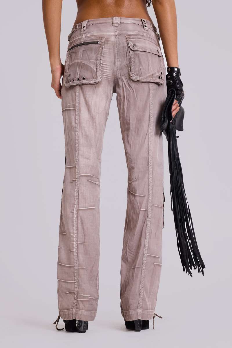 Jaded London Ara Low Rise Washed Cargo Trousers Grey