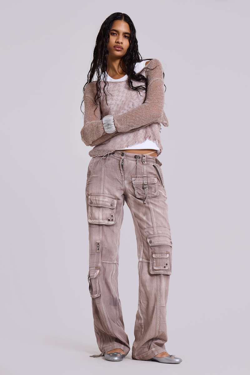 jaded london Ara Low Rise Washed Cargo Trousers Grey