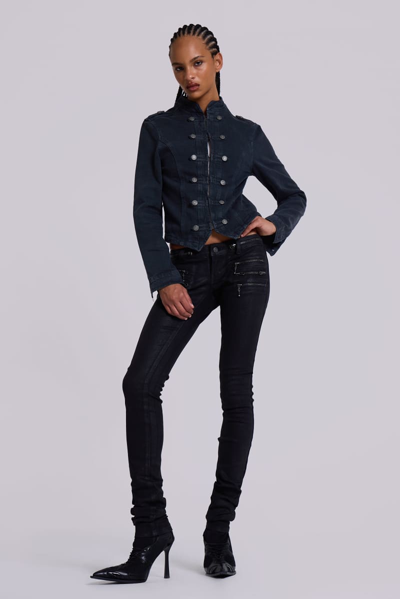 Jaded London Ardor Coated Low Rise Skinny Jeans Black