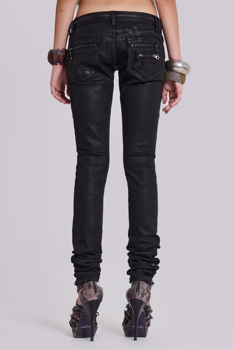 Jaded London Ardor Coated Low Rise Skinny Jeans Black