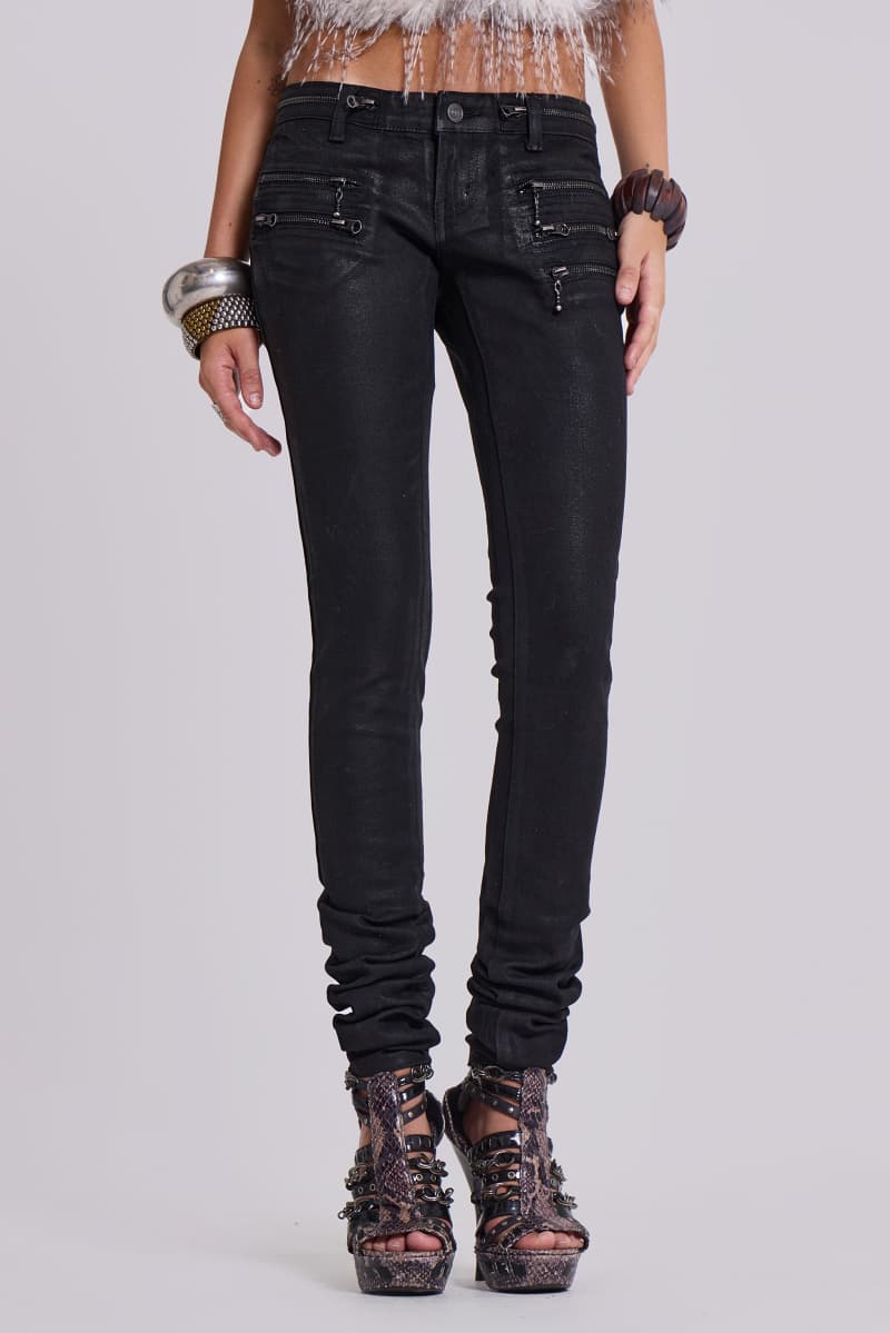 jaded london Ardor Coated Low Rise Skinny Jeans Black