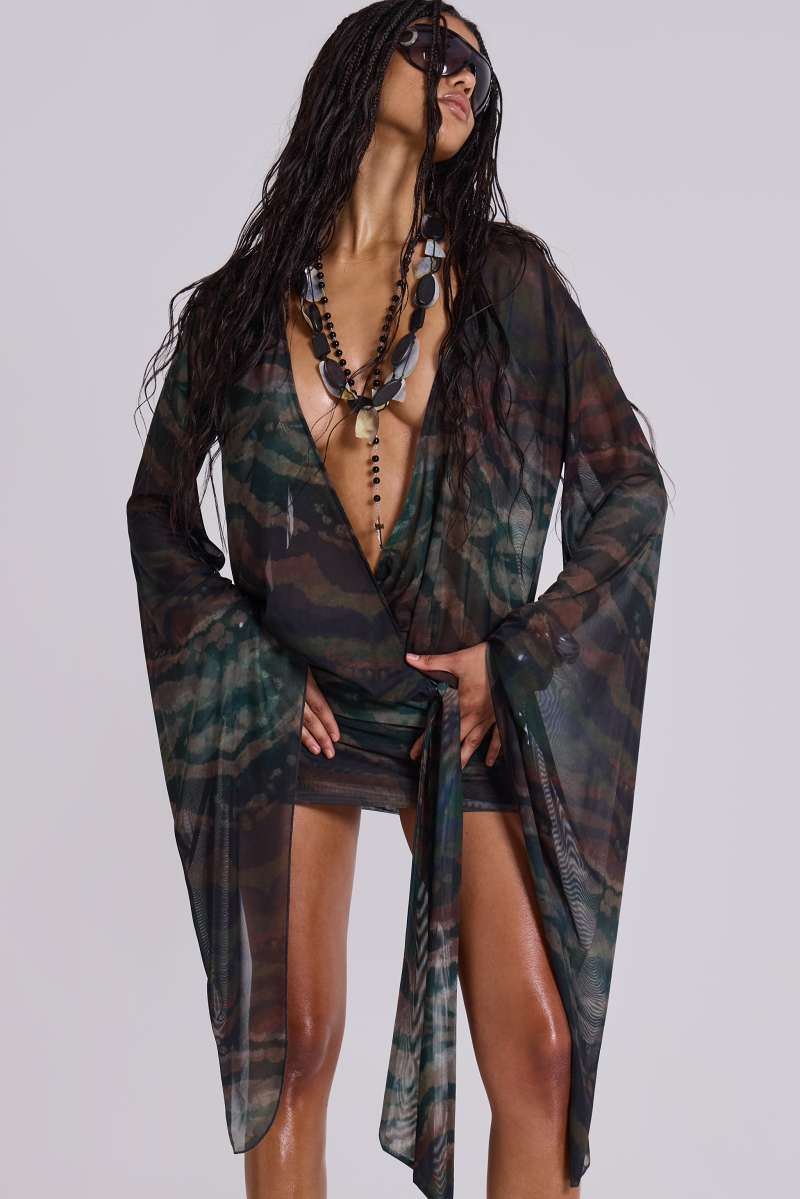 Jaded London Aria Mesh Plunge Mini Dress In Labyrinth Multi