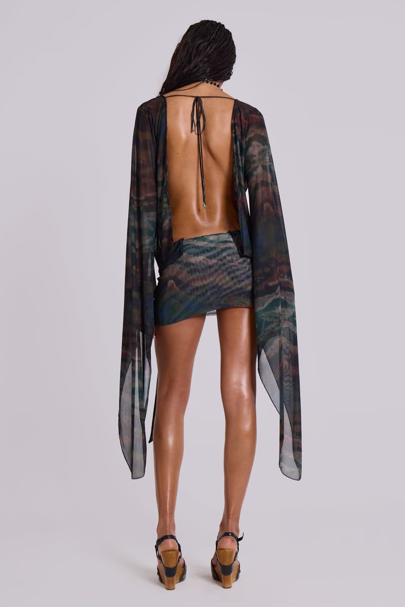 jaded london Aria Mesh Plunge Mini Dress in Labyrinth Multi