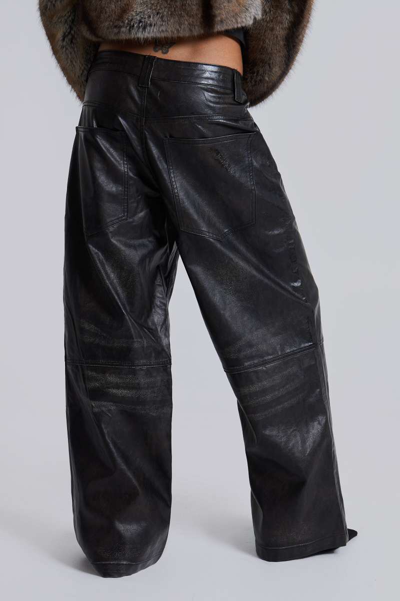 Jaded London Ash Faux Leather Colossus Trousers Black