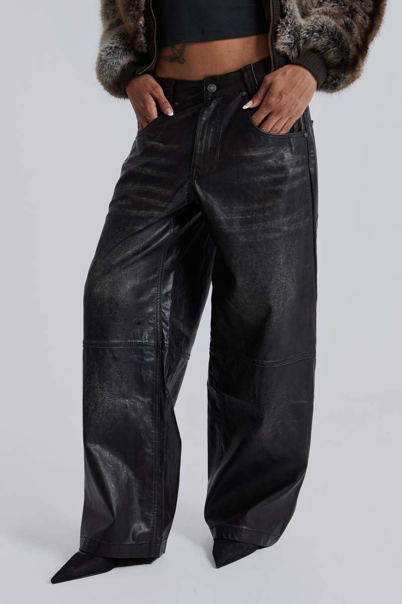jaded london Ash Faux Leather Colossus Trousers Black