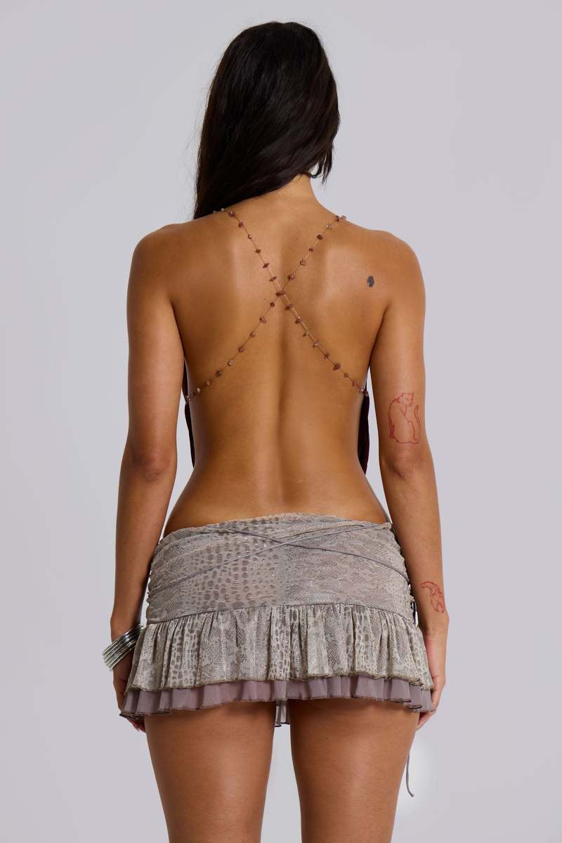 jaded london Asteria Backless Cowl Top in Burgundy Multi