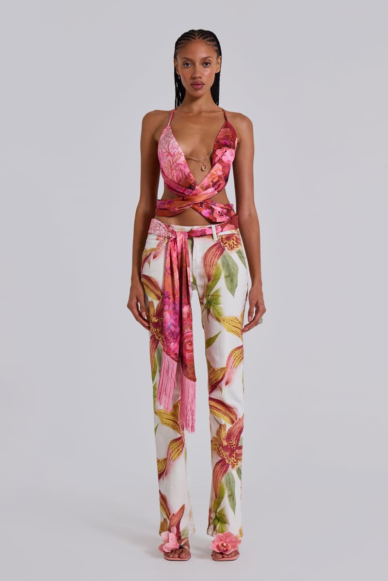 Jaded London Ayla Satin Backless Plunge Wrap Top In Rosa Floral