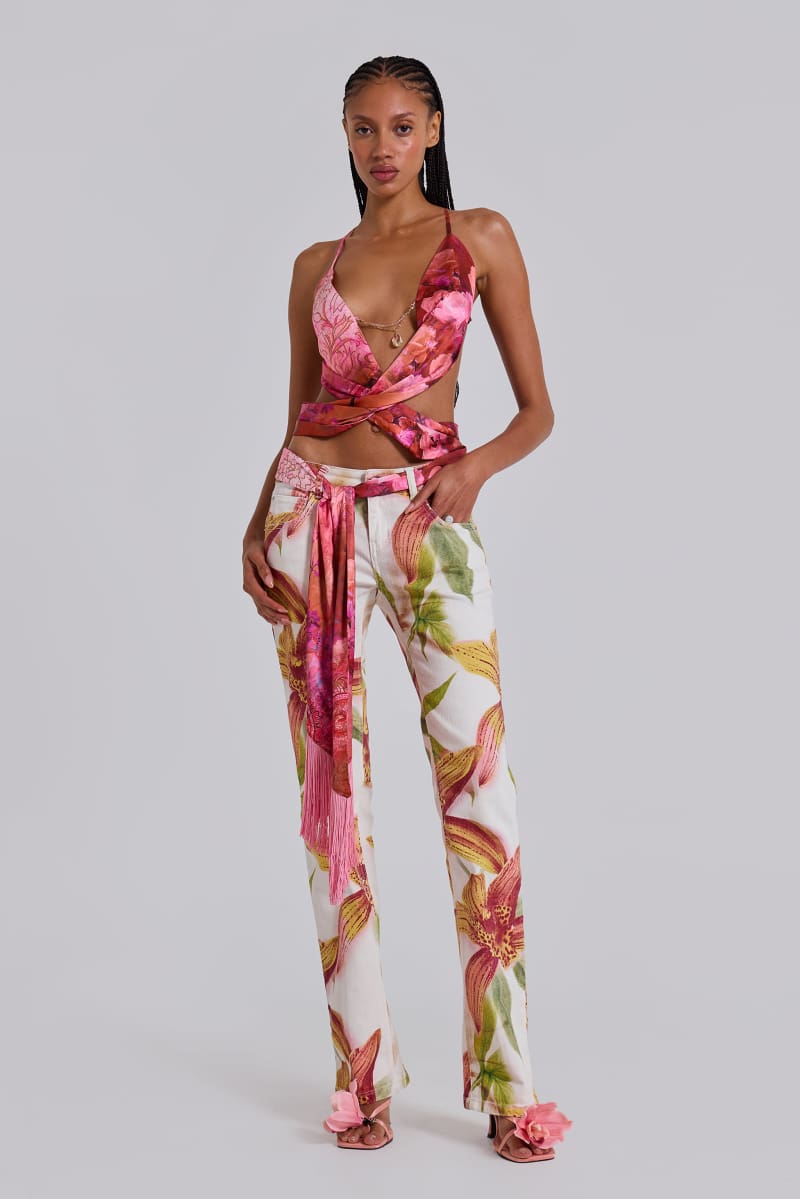 Jaded London Ayla Satin Backless Plunge Wrap Top In Rosa Floral