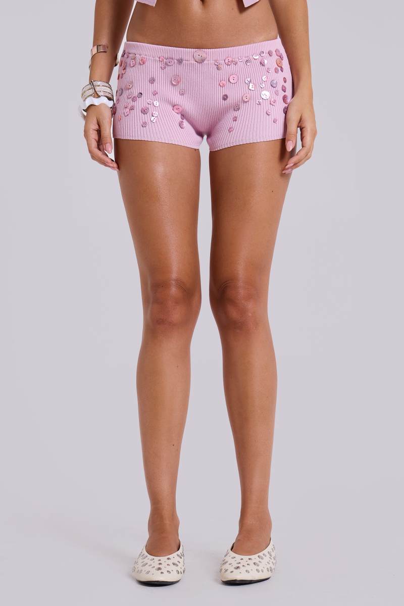Jaded London Azalea Button Knit Mini Shorts In Phlox Pink